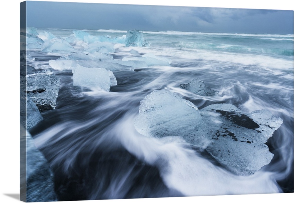 Icebergs on the beach at Jokulsarlon, Iceland, Polar Regions