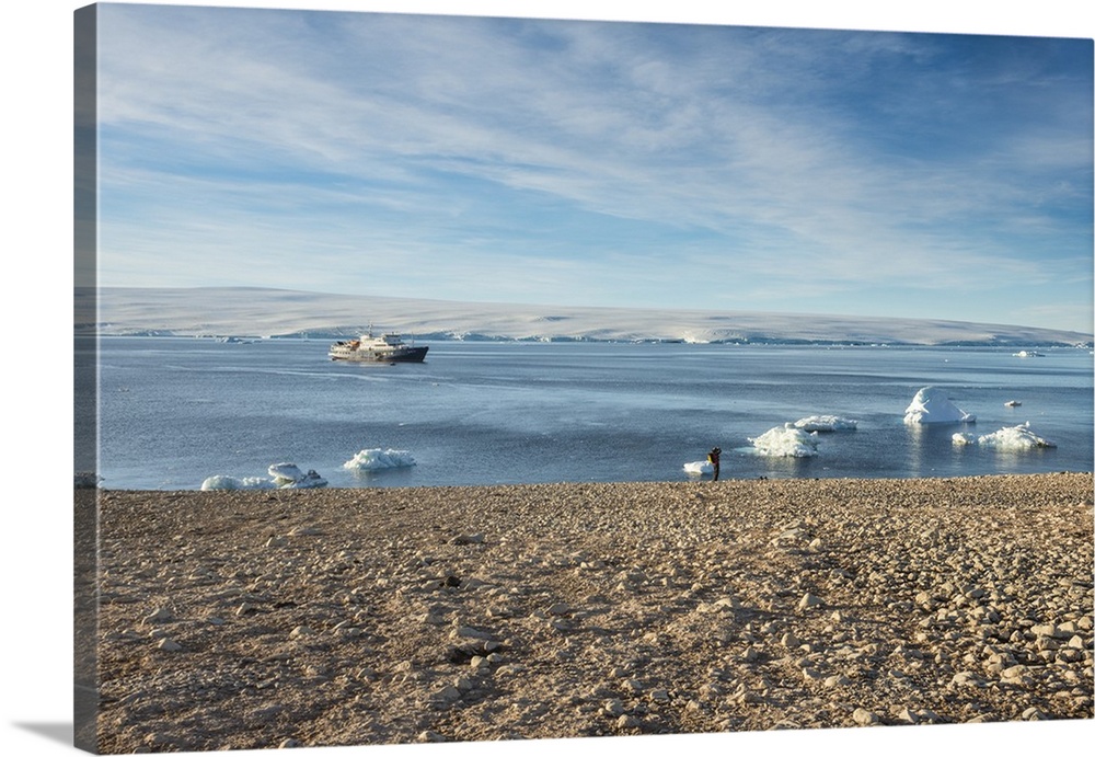 Icebreaker anchoring behind an iceberg, Paulet Island, Antarctica, Polar Regions
