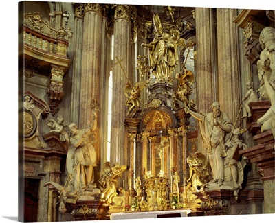 Interior and altar of St. Nicholas church in Prague, Czech Republic
