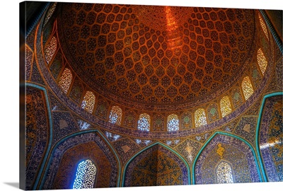 Interior of the dome of Sheikh Lotfollah Mosque, Isfahan, Iran