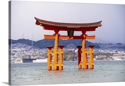 Itsukushima Shrine Otorii Gate Standing In The Sea, Miyajima, Hiroshima, Japan