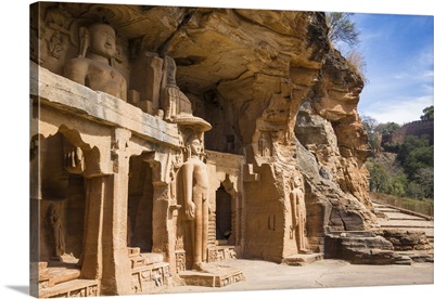 Jain Images Cut Into The Cliff Rock Of Gwalior Fort, Madhya Pradesh, India, Asia
