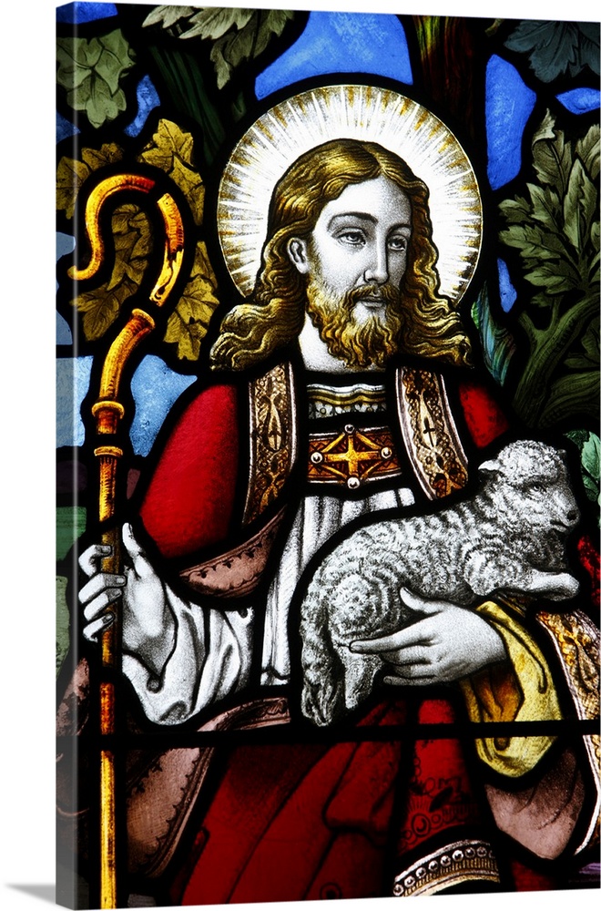 Jesus the Good Shepherd, 19th century stained glass in St. John's Anglican church, Sydney, New South Wales, Australia, Pac...