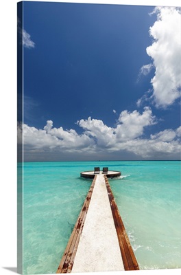 Jetty And Chairs Overlooking Sea, The Maldives, Indian Ocean, Asia