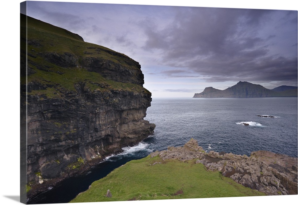 Kalsoy island and cliffs across Djupini sound, Eysturoy, Faroe Islands, Denmark