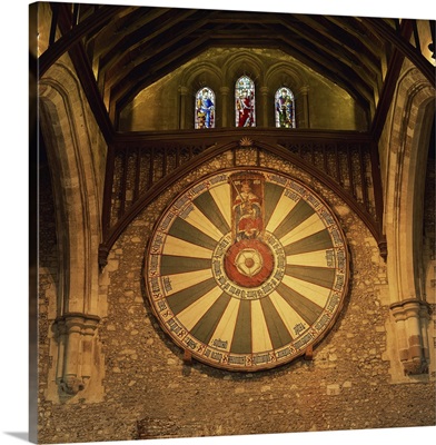 King Arthur's Round Table mounted on wall of Castle Hall, Winchester, England
