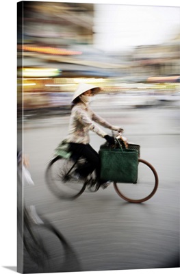 Lady On Bicycle With Shopping, Hanoi, Vietnam, Indochina
