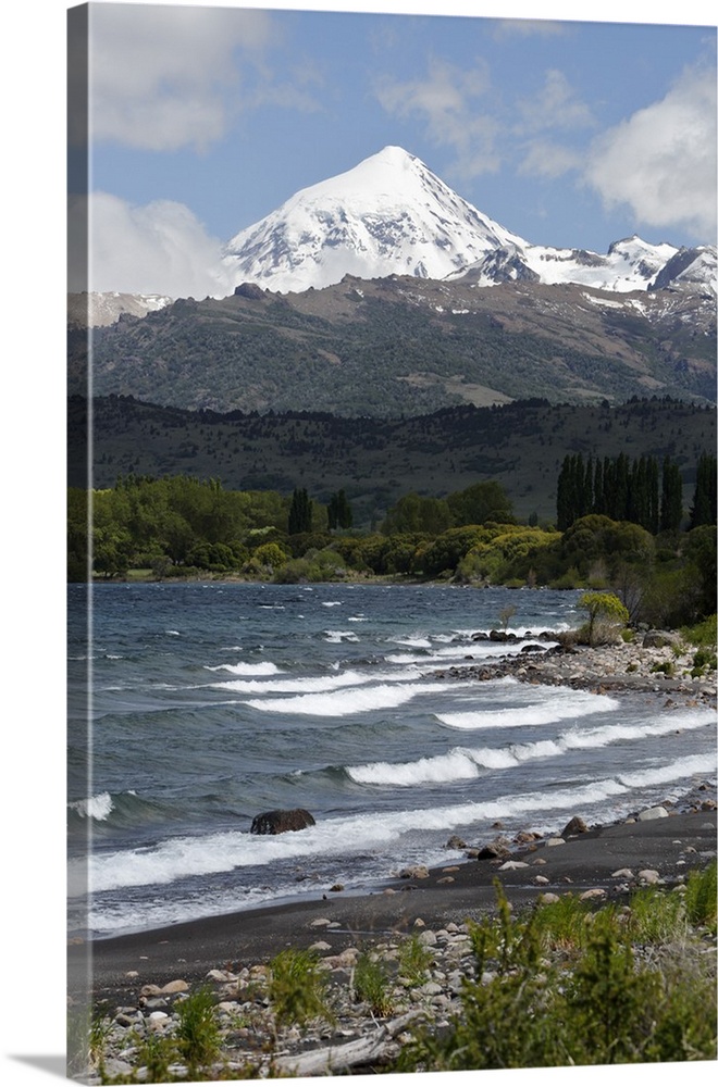 Lanin volcano and Lago Huechulafquen, Lanin National Park, near Junin de los Andes, The Lake District, Argentina, South Am...