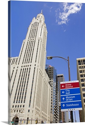Leveque Tower and road signs, Columbus, Ohio, United States of America, North America