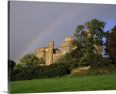 Lews Castle with rainbow, Stornoway, Lewis, Outer Hebrides, Scotland, UK