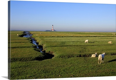 Lighthouse in the Wadden Sea National Park, Westerhever, Schleswig-Holstein, Germany