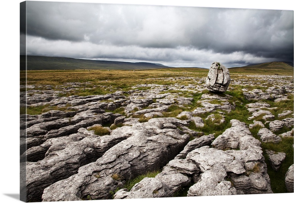 Limestone Pavement and Standing Stone, Yorkshire Dales, Yorkshire, England