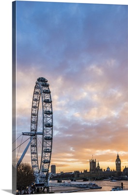 London Eye (Millennium Wheel) At Sunset, London Borough Of Lambeth, England