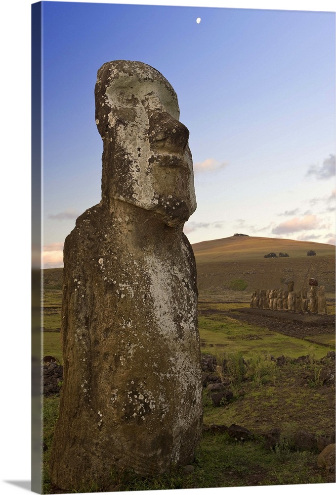 Lone monolithic giant stone Moai statue at Tongariki, Rapa Nui (Easter Island), Chile