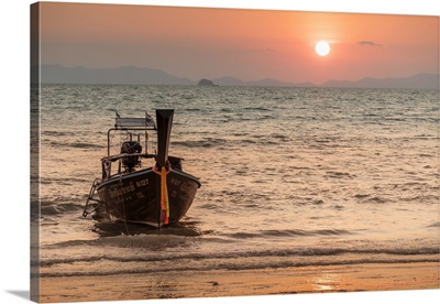Longtail Boat At West Rai Leh Beach, Railay Peninsula, Krabi Province, Thailand