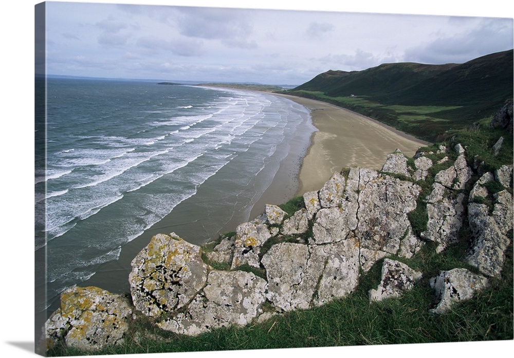 Looking from the cliffs at Rhossili, West Glamorgan, Wales, UK