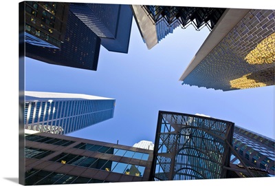 Low angle view of skyscrapers, Bay Street, Toronto, Ontario, Canada