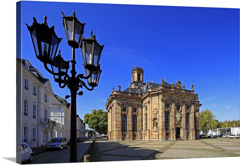 Ludwigsplatz Square and Church of St. Ludwig in Saarbrucken, Saarland, Germany