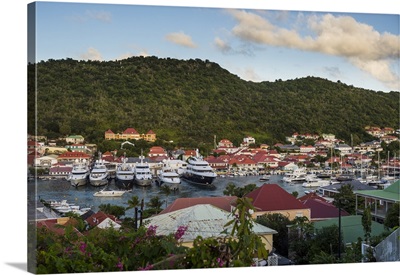 Luxury yachts, in the harbour of Gustavia, St. Barth, Lesser Antilles