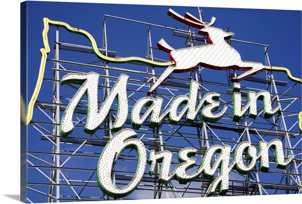 Made in Oregon sign in the Old Town District of Portland, Oregon