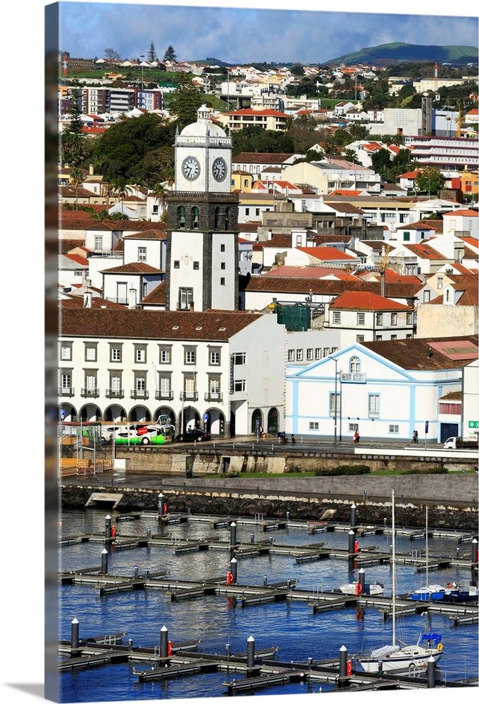 Main Church clock tower, Ponta Delgada City, Azores, Portugal, Atlantic