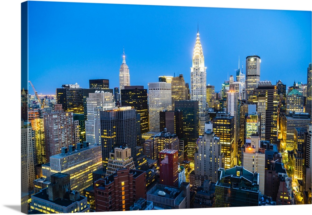Manhattan skyline, Empire State Building and Chrysler Building, New York City, United States of America, North America