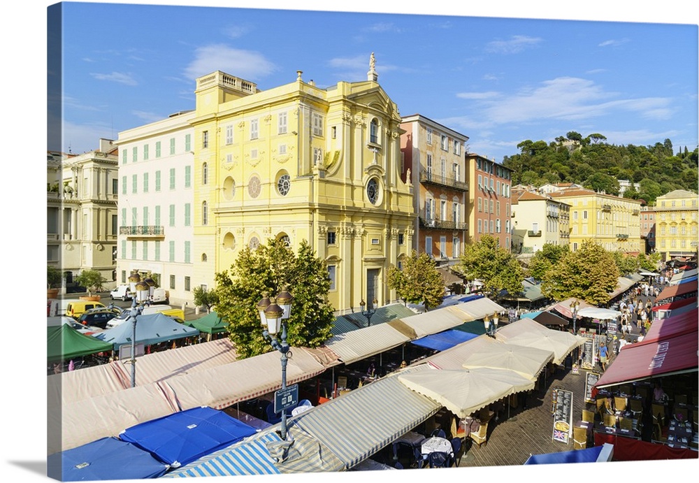 Market, COURS Saleya, Old Town, Nice, Alpes Maritimes, Cote d'Azur, Provence, France | Large Solid-Faced Canvas Wall Art Print | Great Big Ca