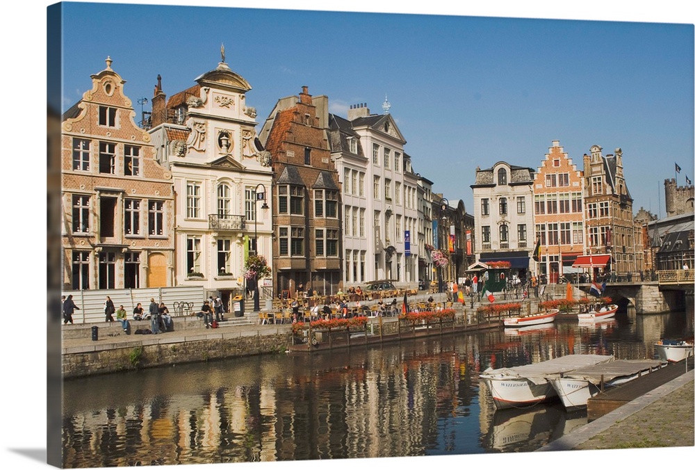Merchants' premises with traditional gables, by the river, Ghent, Belgium