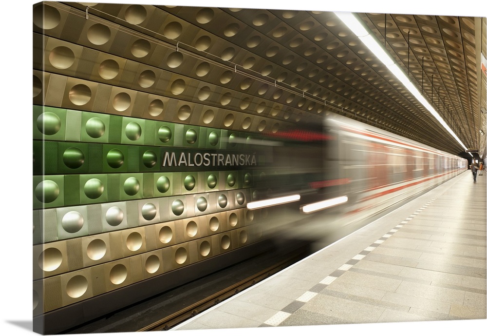 Metro carriages arriving at Malostranska station, Mala Strana, Prague, Czech Republic, Europe