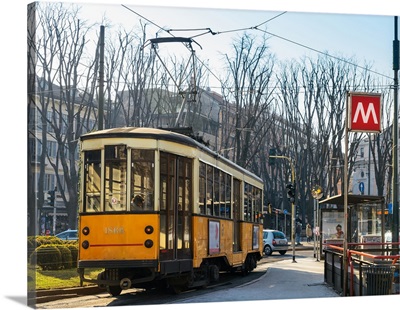 Metro Milan and traditional tram, Milan, Lombardy, Italy