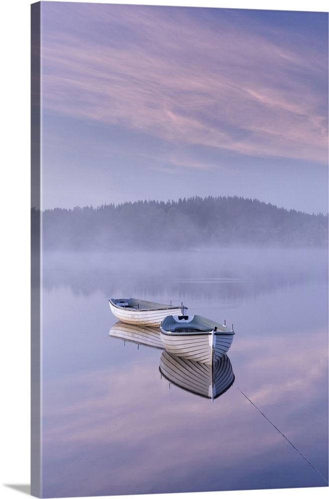 Misty daybreak over Loch Rusky in May, Aberfoyle, The Trossachs, Scotland