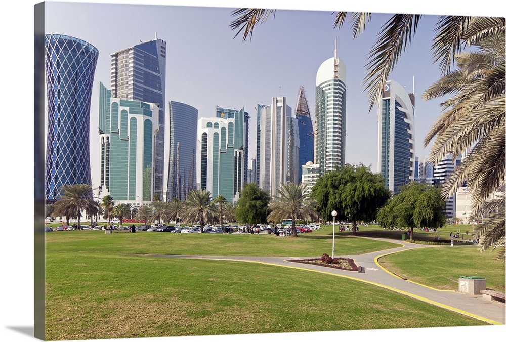 Modern skyline of the West Bay central financial district, Doha, Qatar, Middle East