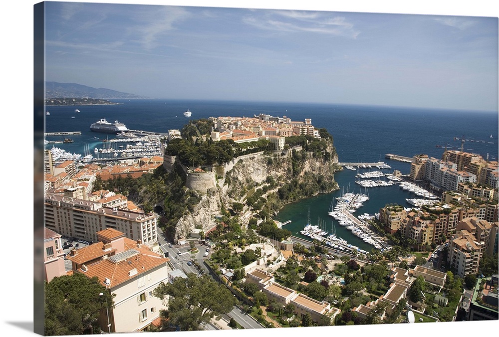 Monaco-Ville and the port of Fontvieille, Monaco, Cote d'Azur, Mediterranean
