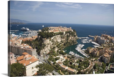 Monaco-Ville and the port of Fontvieille, Monaco, Cote d'Azur, Mediterranean