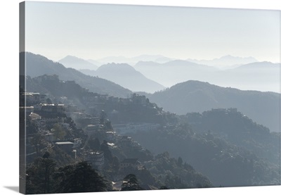 Morning mist on foothills of Garwhal Himalaya, Uttarakhand, India
