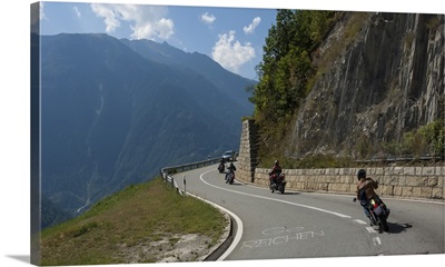 Motor cyclists on the Pass above Martigny, Switzerland