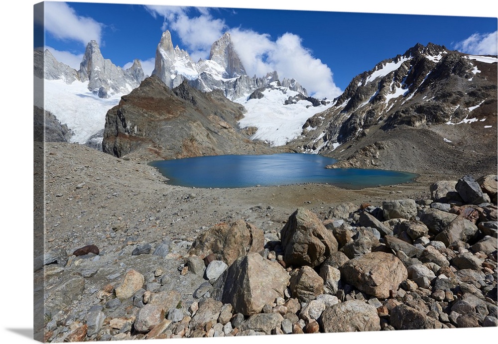 Mount Fitz Roy with Lago de los Tres near its summit in Patagonia, Argentina, South America