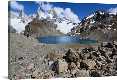 Mount Fitz Roy with Lago de los Tres near its summit in Patagonia, Argentina