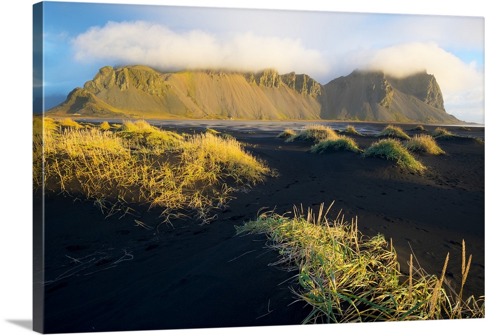 Mount Vestrahorn shrouded in clouds, Stokksnes, Iceland, Polar Regions