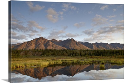 Mountains reflected in a pond along the Denali Highway, Alaska