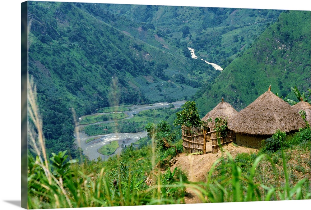 Native huts in a valley near Uriva, Zaire, Africa