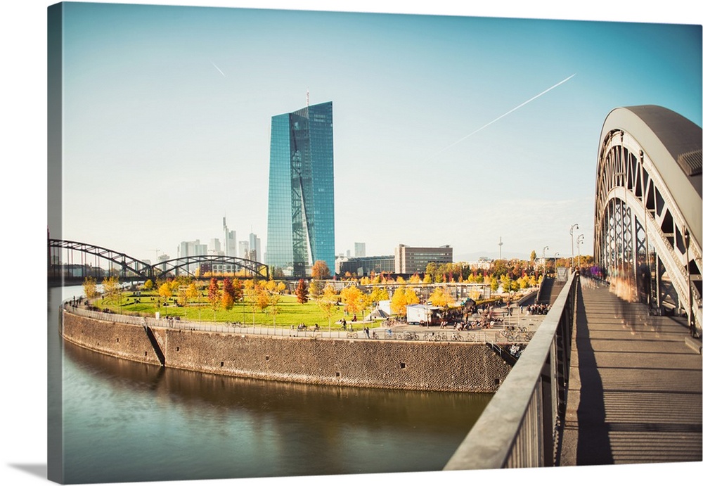 New architecture in the Frankfurt Ostend district including the EZB Building, Frankfurt, Hesse, Germany