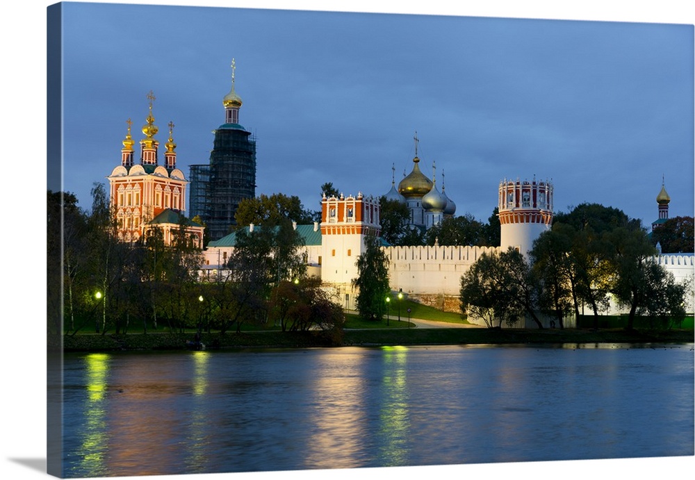 Novospassky Monastery illuminated at night, Moscow, Russia