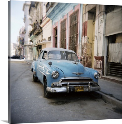 Old blue American car, Cienfugeos, Cuba, West Indies, Central America