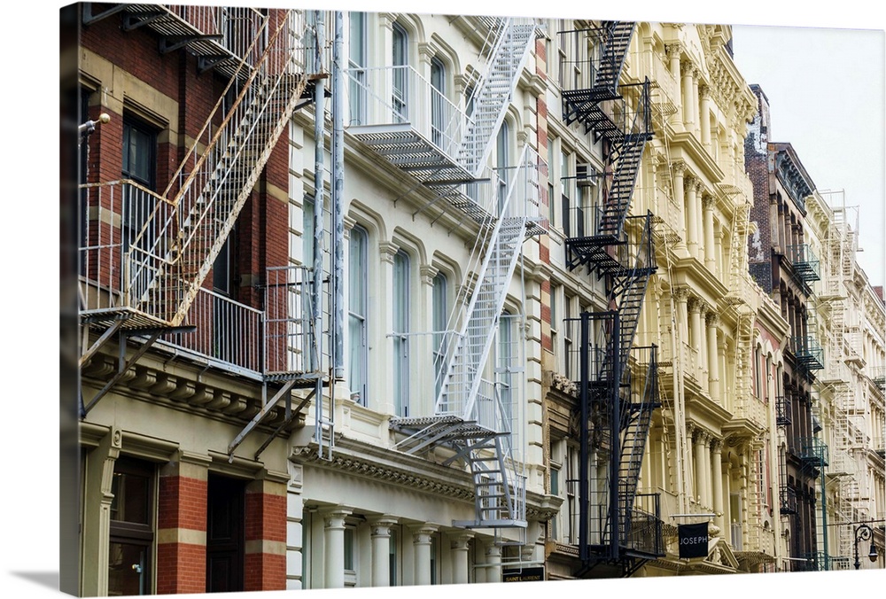 Old buildings and fire escapes in the Cast Iron District of SoHo, Manhattan, New York City, United States of America, Nort...
