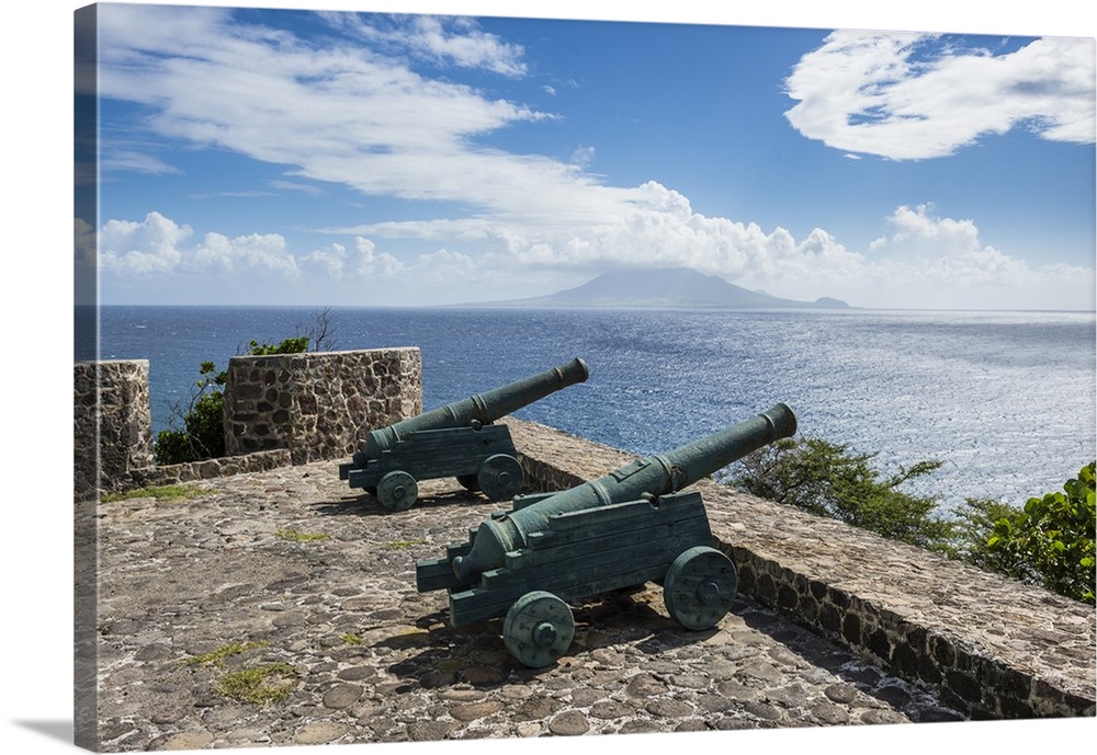 Old cannons on the southern coastline of St. Eustatius, Statia, Netherland Antilles, West Indies, Caribbean