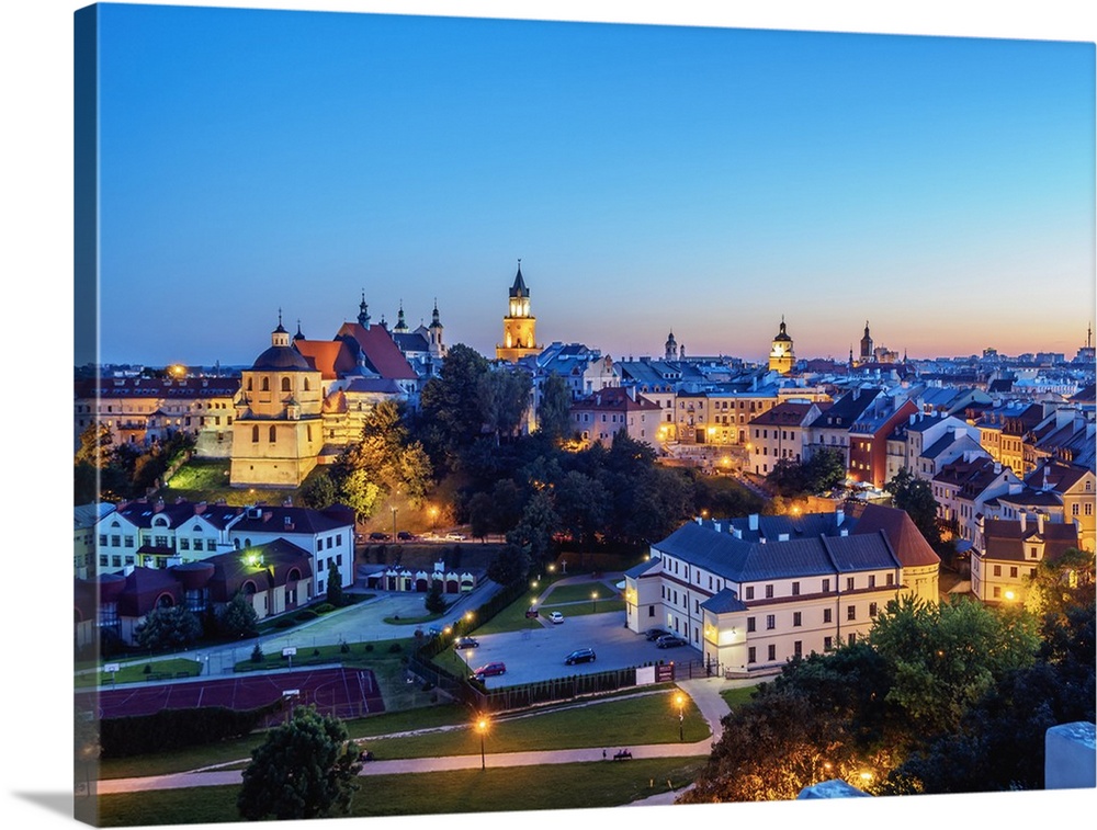 Old Town skyline at twilight, City of Lublin, Lublin Voivodeship, Poland