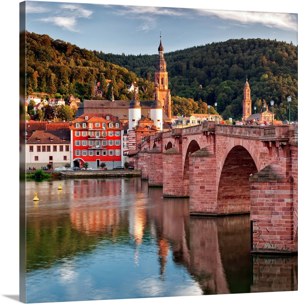 Old town with Karl-Theodor-Bridge (Old Bridge), Gate and Heilig Geist Church, Neckar River, Heidelberg, Baden-Wurttemberg,...