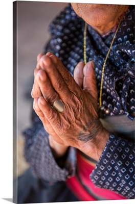 Old woman's hands praying, Bhaktapur, Nepal