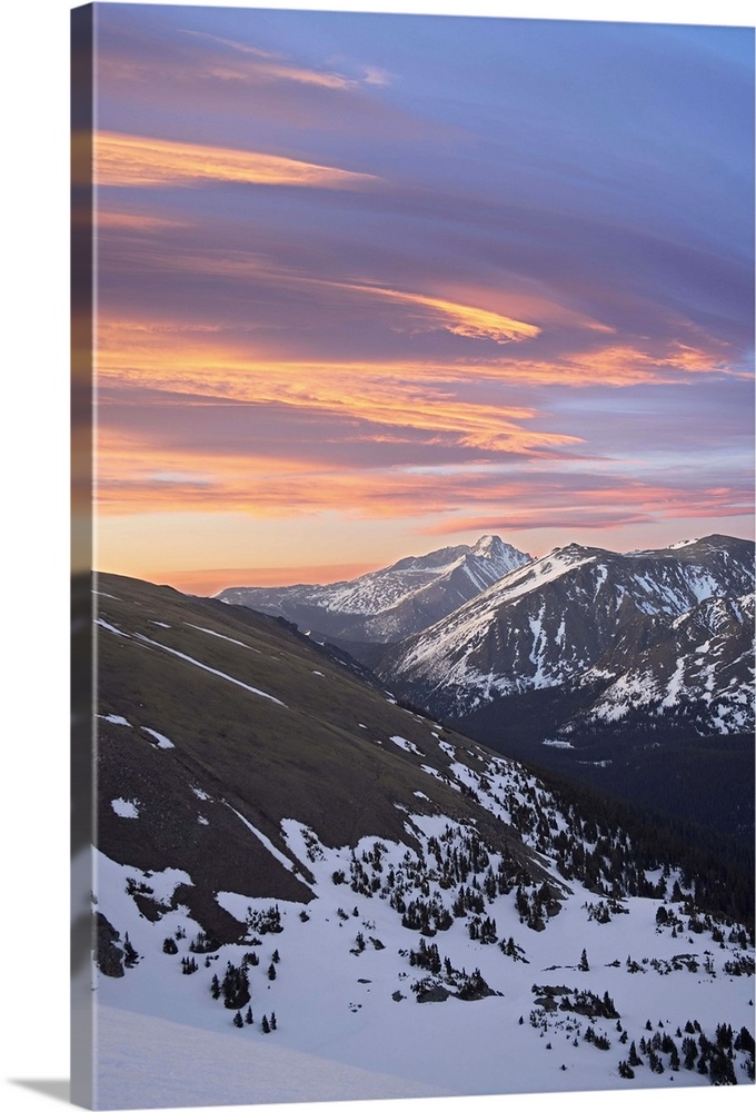 Orange clouds at dawn above Longs Peak, Rocky Mountain National Park, Colorado